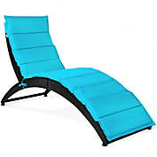 Costway-CA Folding Patio Rattan Portable Lounge Chair Chaise with Cushion-Turquoise