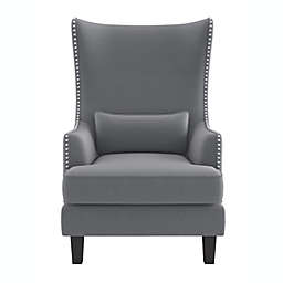 Lazzara Home Narcine Gray Velvet Wingback Chair with Lumbar Pillow