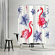 Americanflat 71" x 74" Shower Curtain, Beach Flamingos Repeat Tile by Sam Nagel
