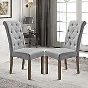 Infinity Merch Set of 2 Aristocratic Style Wood Tufted Dining Chair in Gray