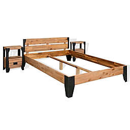 vidaXL Bed Frame with 2 Nightstands Solid Acacia Wood Steel 59.8
