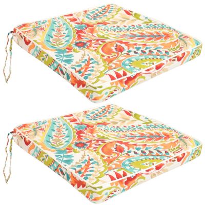 Red Set of 2 Outdoor~Boho Paisley ~ Teal Orange~Tufted Wicker Seat Cushions 