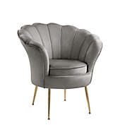 Saltoro Sherpi Lotus 34 Inch Barrel Accent Chair, Channel Tufted Scallop Back, Gray Velvet-