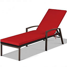 Costway Patio Rattan Lounge Chaise Recliner with Back Adjustable Cushioned