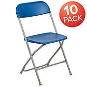 Emma + Oliver Set of 10 Blue Stackable Folding Plastic Chairs - 650 LB Weight Capacity