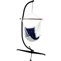 Sunnydaze Tufted Victorian Hammock Swing with Stand - Navy Blue