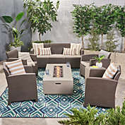 Contemporary Home Living 7pc Brown and Gray Outdoor Patio Chat Set with Fire Pit 67.5"