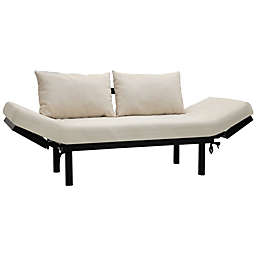 HOMCOM Single Person Chaise Lounger, Modern Sofa Bed with 5 Adjustable Positions, 2 Large Pillows, and Birch Legs, Beige