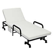 Slickblue Folding Adjustable Guest Single Bed Lounge Portable with Wheels-White