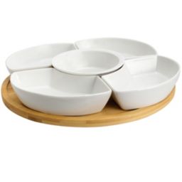 Elama Signature 12 1/4 Inch 6-Piece Lazy Susan Appetizer and Condiment Server Set with 5 Serving Dishes and a Lazy Suzan Serving Tray