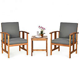 Costway-CA 3PC Solid Wood Outdoor Patio Sofa Furniture Set-Gray