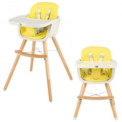 Costway 3 in 1 Convertible Wooden High Chair with Cushion-Yellow