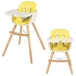 Costway 3 in 1 Convertible Wooden High Chair with Cushion-Yellow