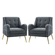 KARAT HOME Meriones Upholstered Armchair for Living Room Comfy Accent Chair set of 2 in NAVY