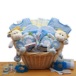 GBDS Double Delight  Twins New Baby Gift Basket - Blue - baby bath set -  baby boy gift basket