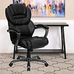 Flash Furniture High Back Black Leather Executive Office Chair with Leather Padded Loop Arms