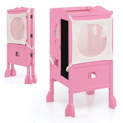 Costway Kids Kitchen Step Stool with Adjustable Height & Safety Netting