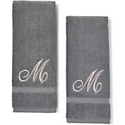 Juvale Monogrammed Hand Towels, Letter M Embroidered Gift (16 x 30 in, Grey, Set of 2)