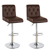 Saltoro Sherpi Adjustable Barstool with Rolled Button Tufted Back, Set of 2, Brown-