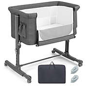 Slickblue Portable Baby Bedside Bassinet with 5-level Adjustable Heights and Travel Bag-Gray