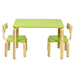 Gymax 3 Piece Kids Wooden Table and 2 Chairs Set Children Art Activity Desk Furniture