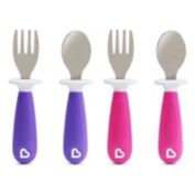 Munchkin Raise Toddler Fork and Spoon, 4 pack, Pink/Purple