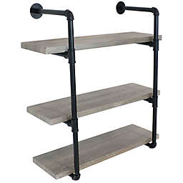 Sunnydaze 3 Shelf Industrial Style Pipe Frame Wall-Mounted Floating Shelf with Wood Veneer Shelves - Oak Gray Veneer