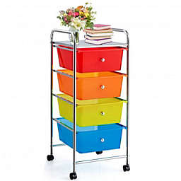 Costway 4-Drawer Cart Storage Bin Organizer Rolling with Plastic Drawers-Multicolor