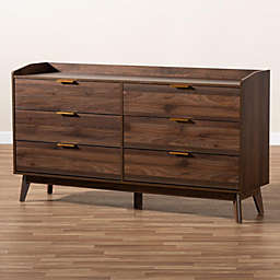 Baxton Studio Baxton Studio Lena Mid-Century Modern Walnut Brown Finished 6-Drawer Wood Dresser