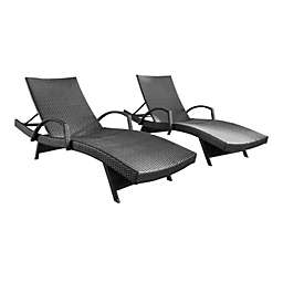Contemporary Home Living 2-Piece Gray Contemporary Wicker Outdoor Furniture Patio Chaise Lounger with Arms Set