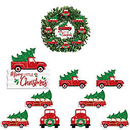 Big Dot of Happiness Merry Little Christmas Tree -  Red Truck and Car Christmas Party Front Door Decorations - DIY Accessories for Wreath - 9 Pieces