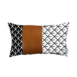 HomeRoots Reverse Black and White and Brown Faux Leather Lumbar Pillow Cover - 12