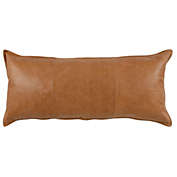 Saltoro Sherpi Rectangular Leatherette Throw Pillow with Stitched Details, Large, Brown-