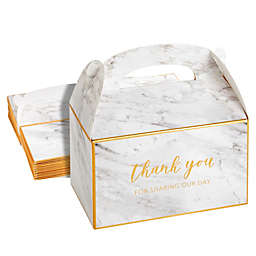 Sparkle and Bash White Marble Thank You Party Favor Gable Boxes for Wedding, Birthday Party (24 Pack)