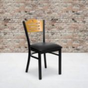 Flash Furniture 2 Pack HERCULES Series Black Slat Back Metal Restaurant Chair - Natural Wood Back, Black Vinyl Seat