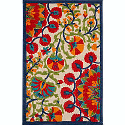 Aloha ALH20 Grey/Multi Area Rug Indoor-outdoor Contemporary Floral By Nourison Red/Multi 2'8