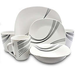 Gibson Curvation 16-Piece Soft Square Dinnerware Set in White
