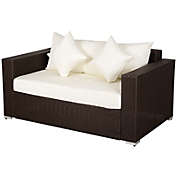 Outsunny Outdoor PE All-Weather Rattan Loveseat Couch with 2 Throw Pillows & Comfortable Cushions in an Elegant Style