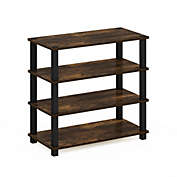 Slickblue Stackable 4-Shelf Black Brown Wood Shoe Rack - Holds up to 12 Pair of Shoes