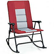 Costway Foldable Rocking Padded Portable Camping Chair with Backrest and Armrest -Red