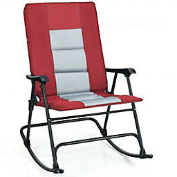 Costway Foldable Rocking Padded Portable Camping Chair with Backrest and Armrest -Red