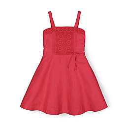 Hope & Henry Girls' Crochet Trim Summer Dress (Summer Red Linen, 3)
