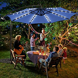 Costway 10 Ft Solar LED Offset Umbrella with 40 Lights and Cross Base for Patio-Blue