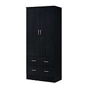 Slickblue Black 2 Door Wardrobe Armoire with 2 Drawers and Hanging Rod Storage
