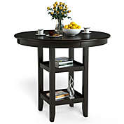 Costway-CA 36.5 Inch Counter Height Dining Table with 42&quot; Round Tabletop and 2-Tier Storage Shelf