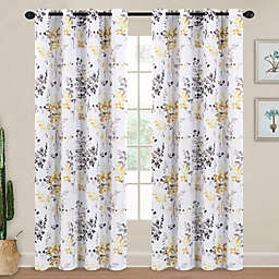 PrimeBeau Blackout Room Darkening Thermal Insulated Curtain Grommet Panels, Vintage Classical Floral Printing, 52