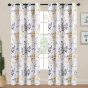 PrimeBeau Blackout Room Darkening Thermal Insulated Curtain Grommet Panels, Vintage Classical Floral Printing, 52" W x 96" L