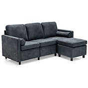 Slickblue 3 Seat L-Shape Movable Convertible Sectional Sofa with Ottoman-Grey