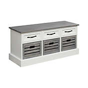 Saltoro Sherpi 3 Drawer Wooden Storage Bench with Plinth Base, Gray and White-