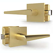 ‎Mega Handles Passage Black Lever Door Handle for Closet and Hallway - Modern Slim Square Shaped Door Lever Handles with No Locking Feature - Fully Reversible Lever for Left or Right Handed Doors 	Satin Brass